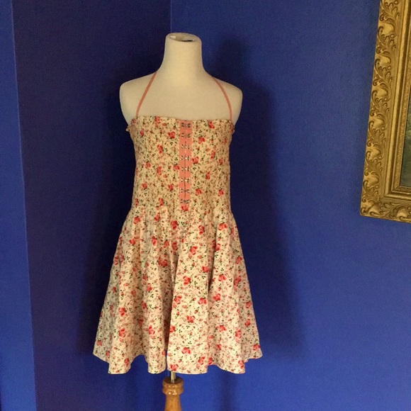 Vintage Betsey Johnson 90 2000 y2k Corset Floral Halter Strapless Full Sun Dress - Picture 9 of 17